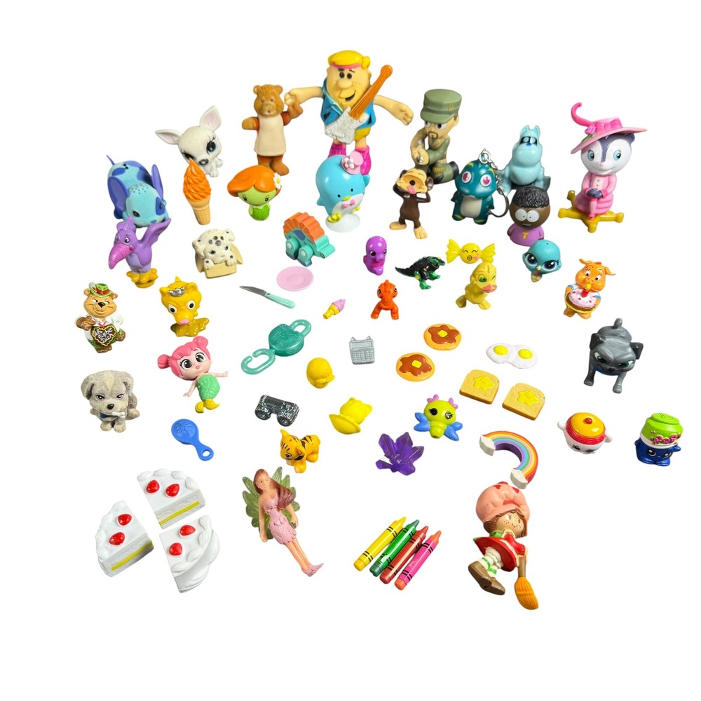 Mixed Toy Trinket Lot Strawberry Shortcake Fred Flintstone Figures 50pc